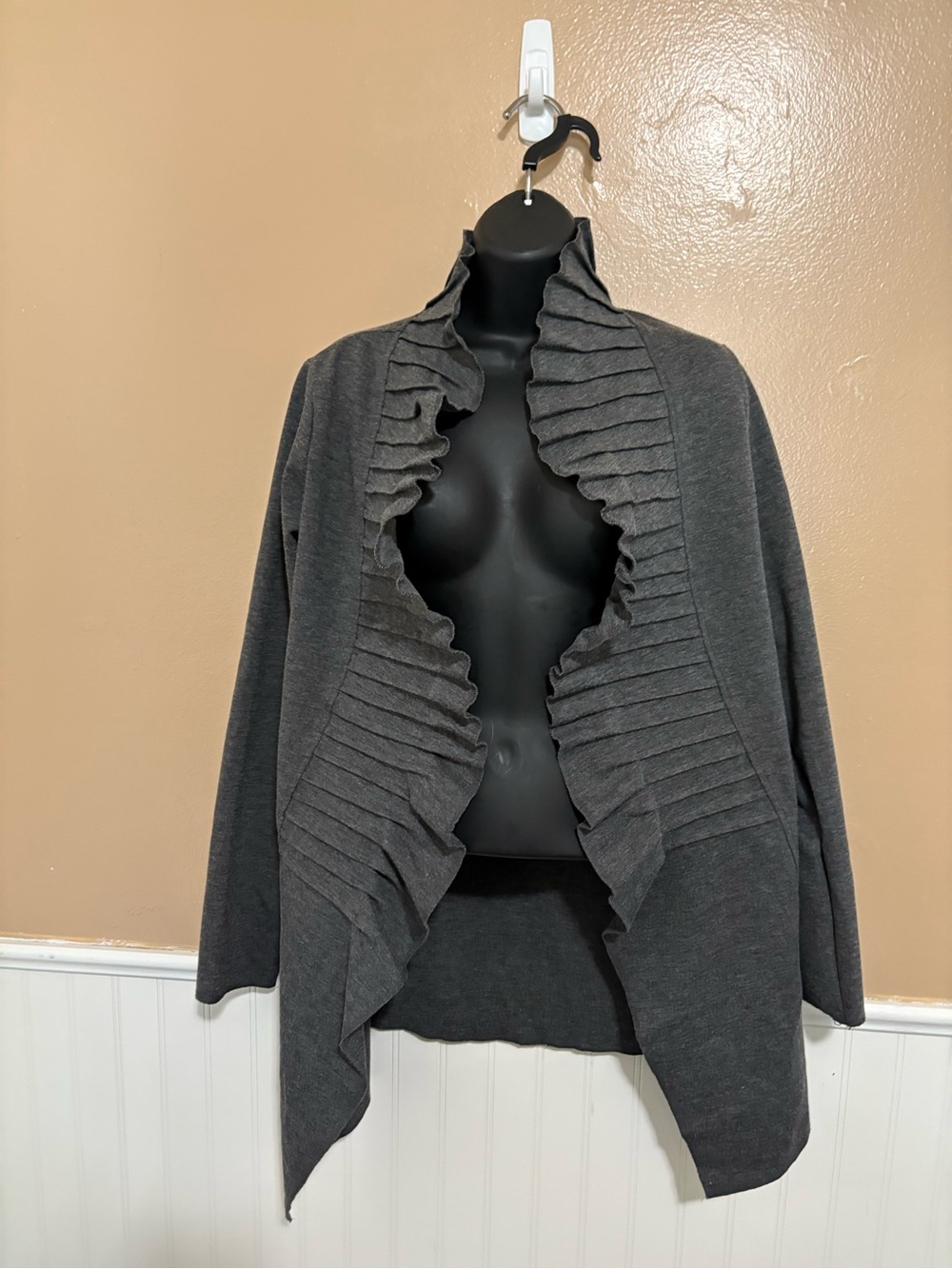 Fever Charcoal Small Ruffled Open Front Jacket Preowned